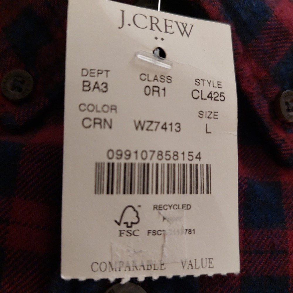 J. Crew Men's Button-Up Shirt Red/Blue Plaid Brushed Twill 100% Cotton Sz L NEW! - Picture 10 of 11
